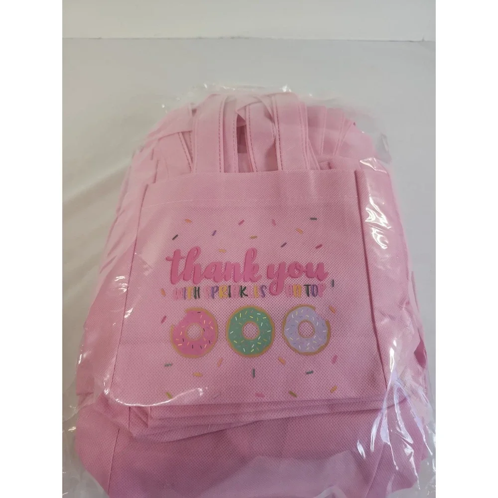Set Of 31 Thank You Bags W/‎ Handles Dounts & Sprinkles Pink